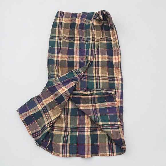 Lauren Ralph Lauren Dresses & Skirts - Lauren Ralph Lauren Plaid Linen Wrap Midi Skirt 6 Green Purple Academica Preppy